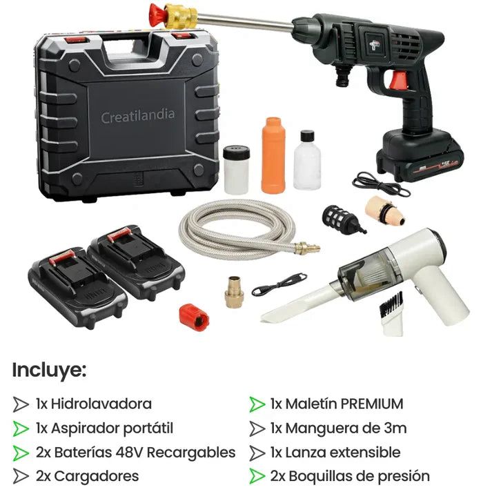 COMBO : Hidrolavadora + (Aspiradora Portátil + Doble Batería + Maletín)